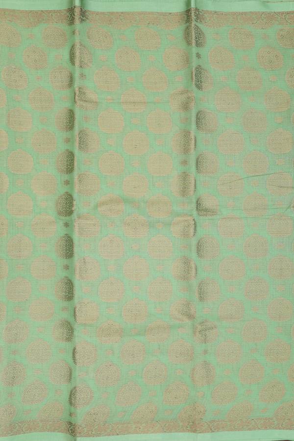 Kota Cotton Saree In Green With Zari Motifs