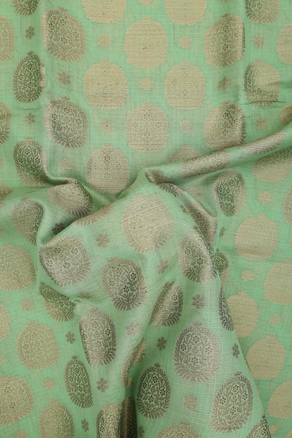 Kota Cotton Saree In Green With Zari Motifs