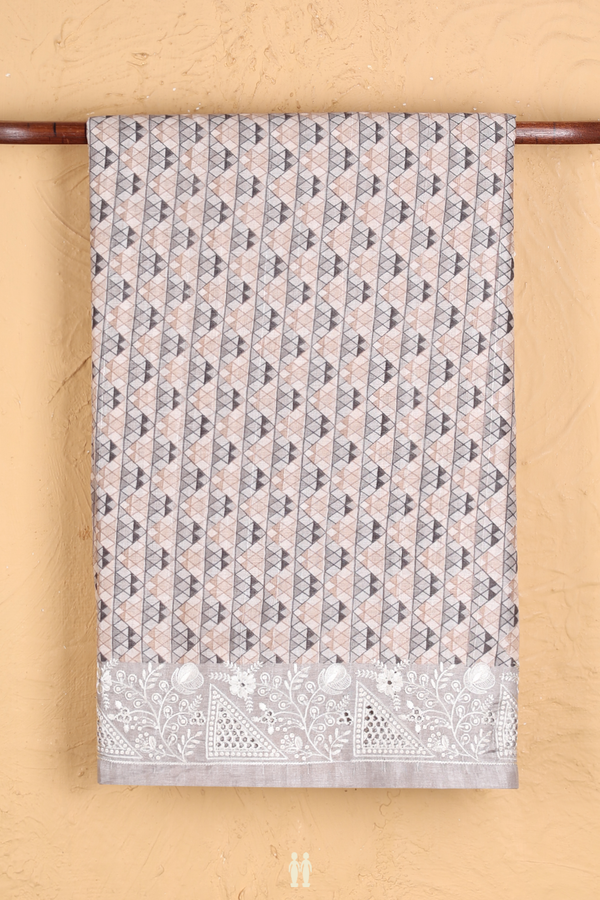 Kota Cotton Saree In Grey And Brown With Printed Design