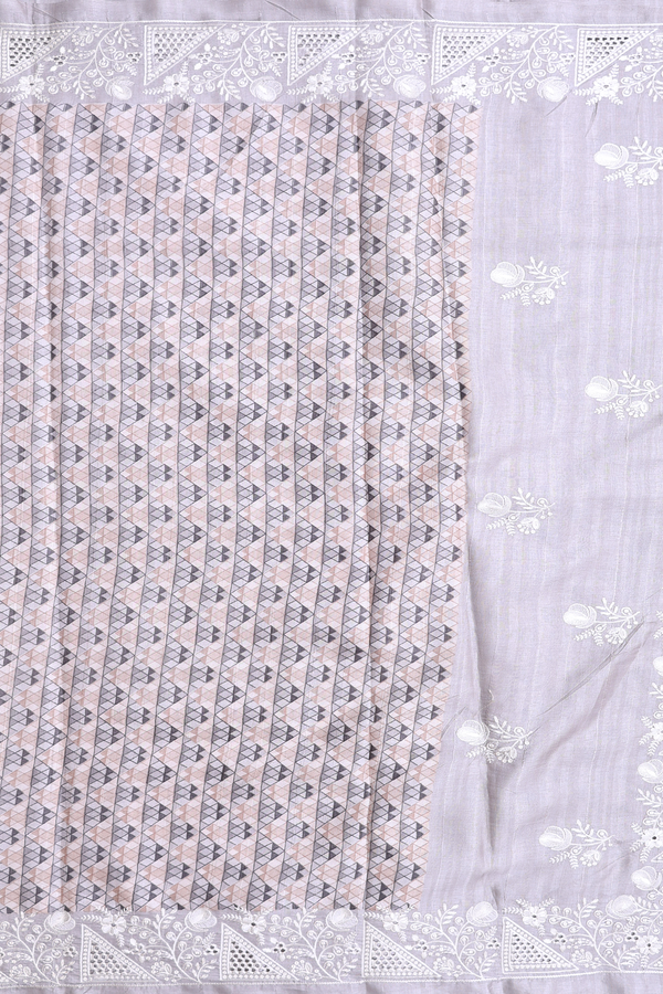 Kota Cotton Saree In Grey And Brown With Printed Design