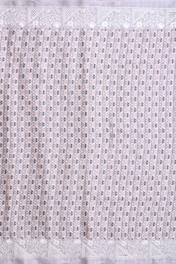 Kota Cotton Saree In Grey And Brown With Printed Design