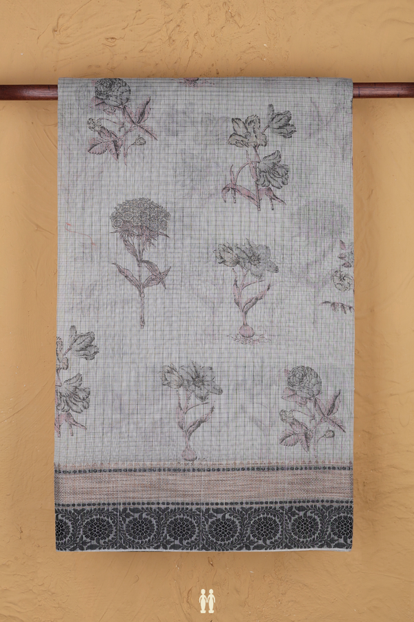Kota Cotton Saree In Grey With Floral Design