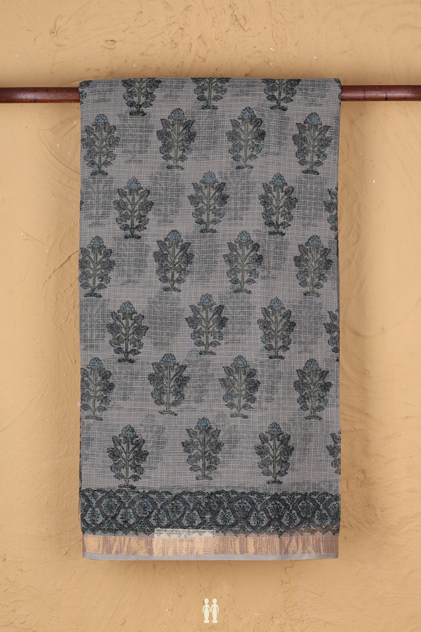Kota Cotton Saree In Grey With Floral Design