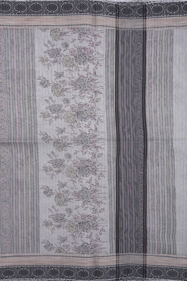Kota Cotton Saree In Grey With Floral Design