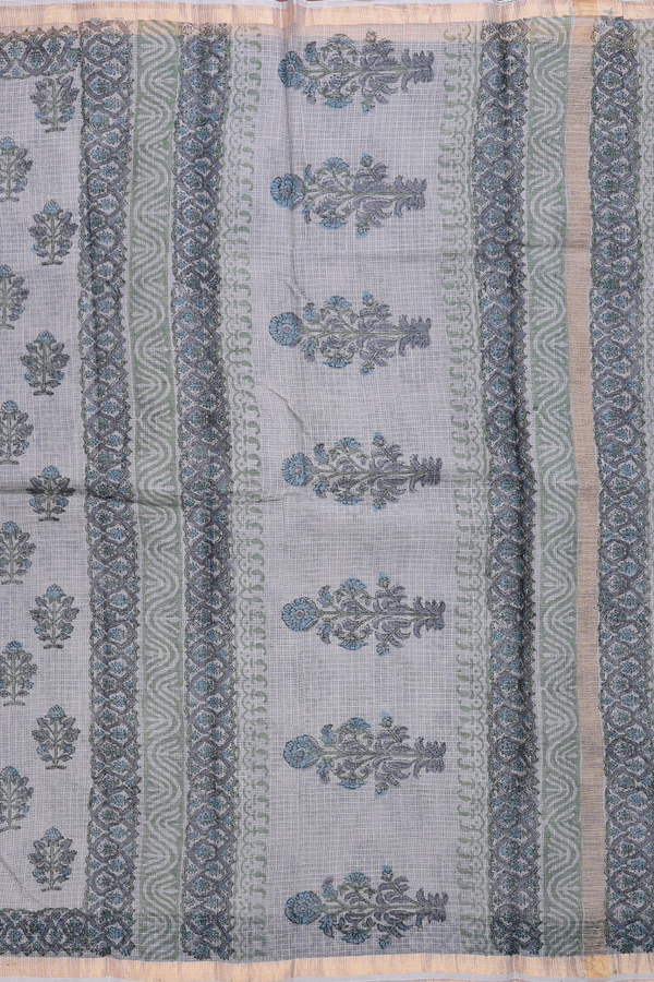 Kota Cotton Saree In Grey With Floral Design