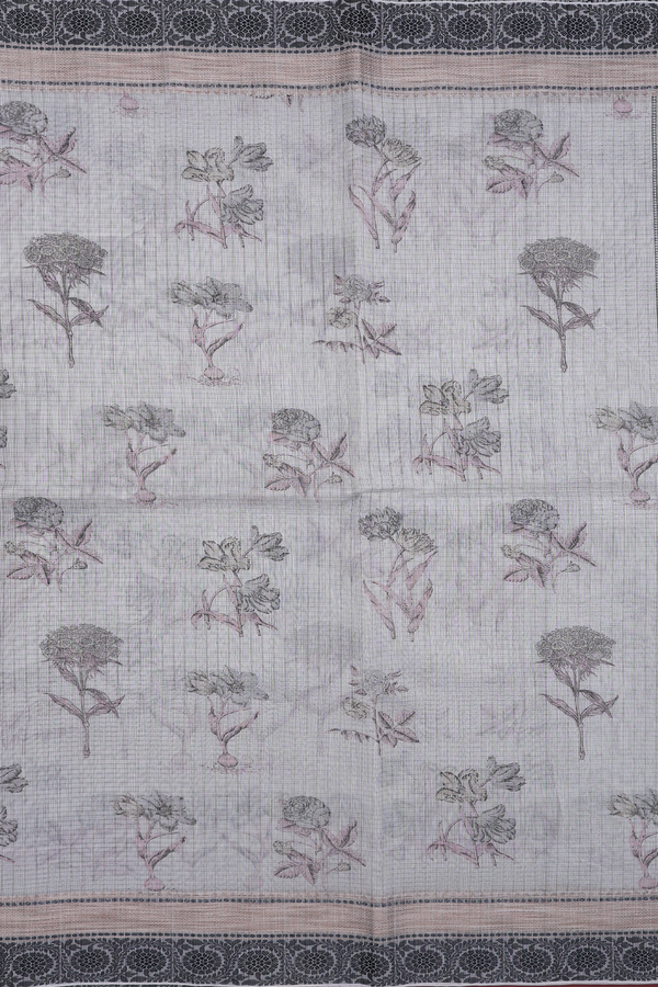 Kota Cotton Saree In Grey With Floral Design