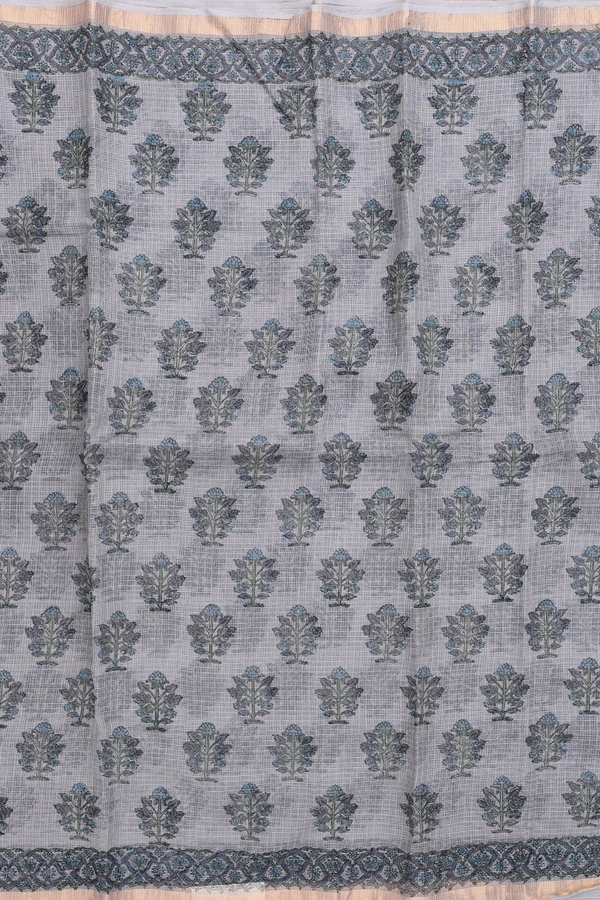 Kota Cotton Saree In Grey With Floral Design