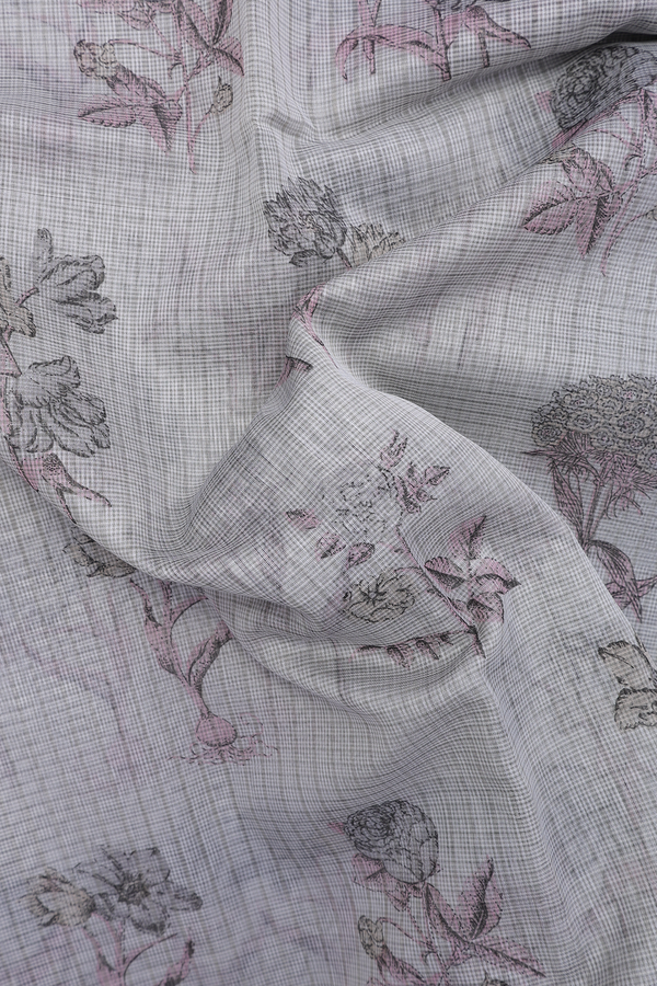 Kota Cotton Saree In Grey With Floral Design
