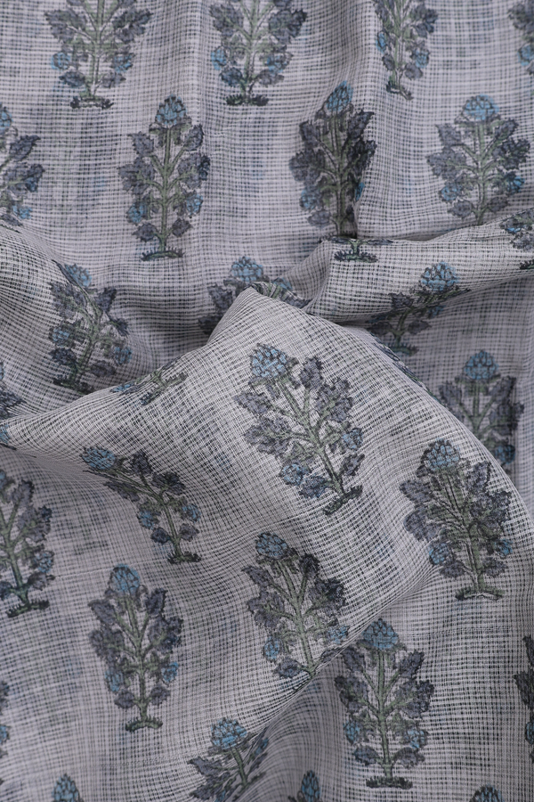 Kota Cotton Saree In Grey With Floral Design