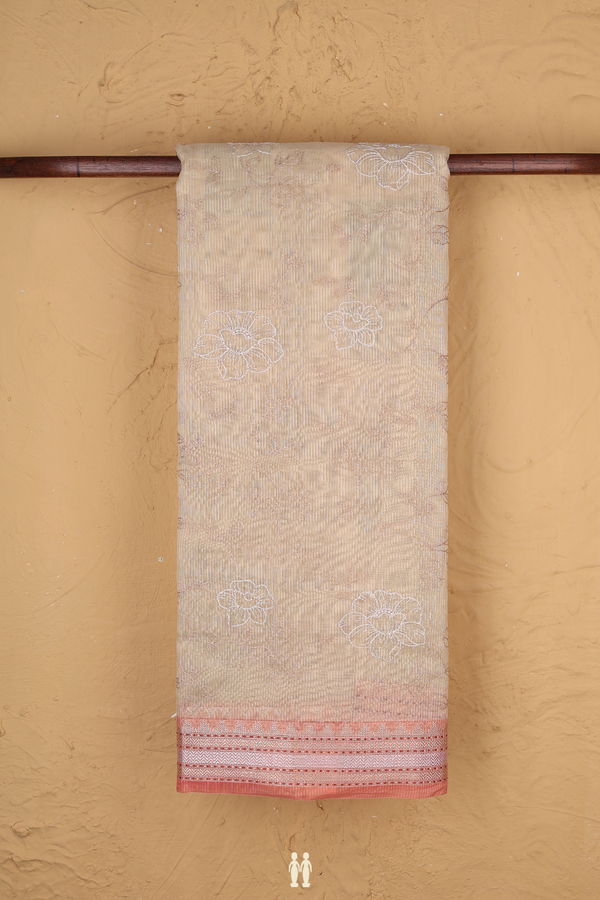 Kota Cotton Saree In Pastel Brown With Floral Design