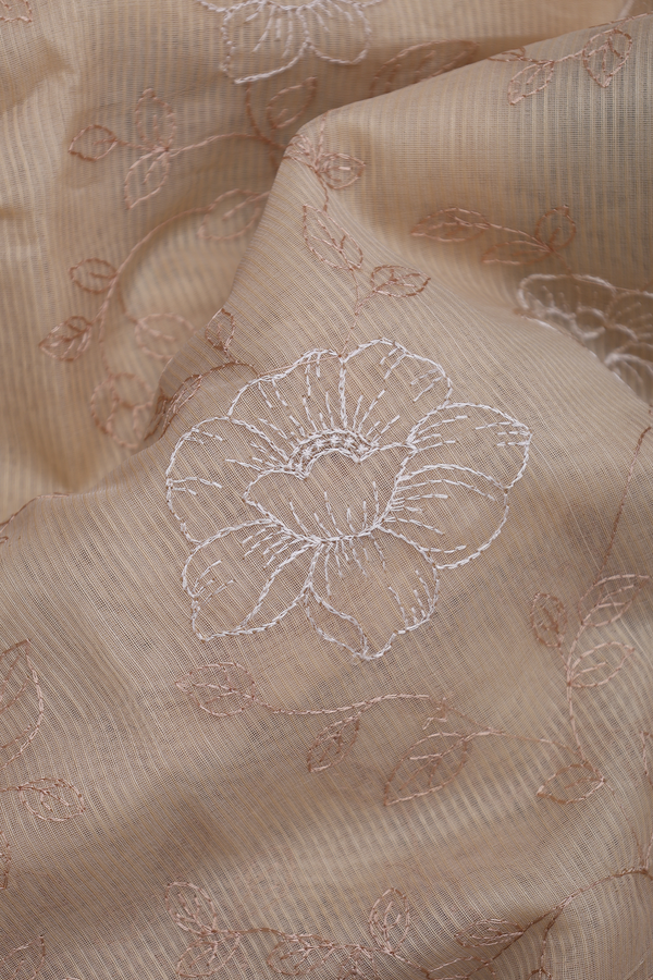Kota Cotton Saree In Pastel Brown With Floral Design