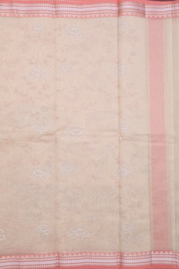 Kota Cotton Saree In Pastel Brown With Floral Design