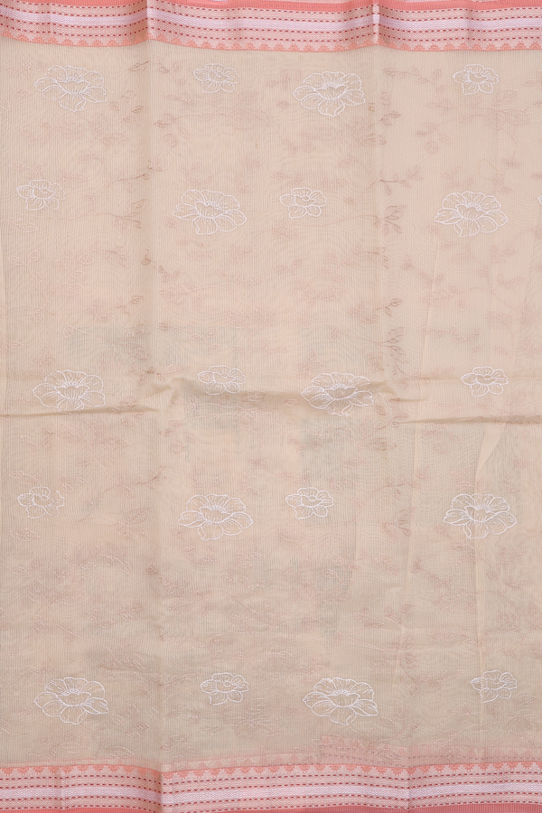 Kota Cotton Saree In Pastel Brown With Floral Design