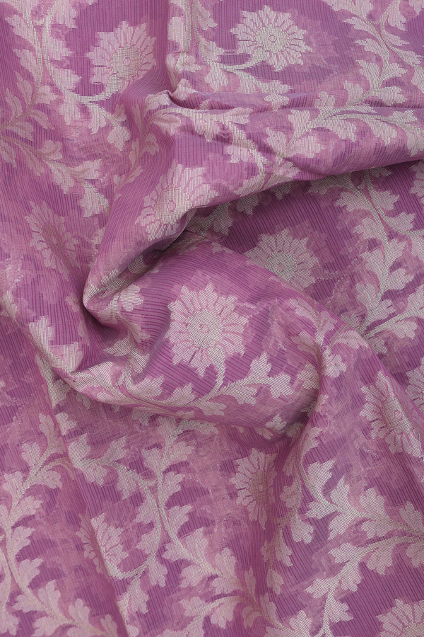 Kota Cotton Saree In Lavender With Floral Design