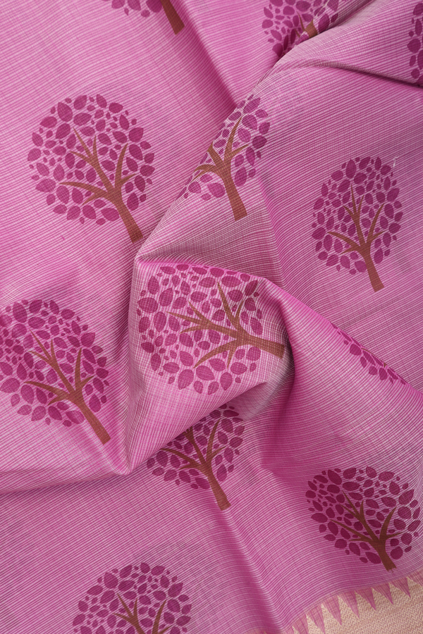 Kota Cotton Saree In Lavender With Tree Motifs