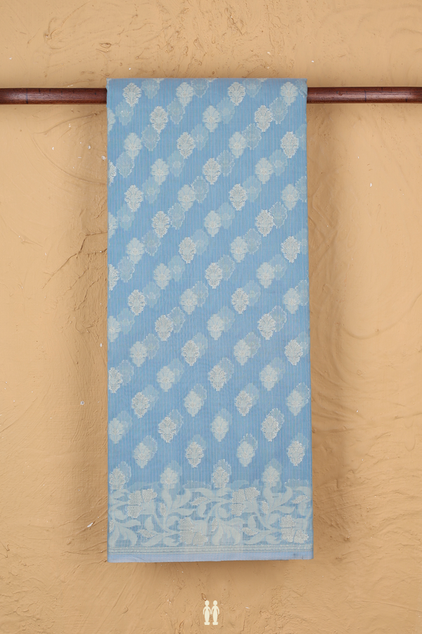 Kota Cotton Saree In Light Blue With Floral Buttas