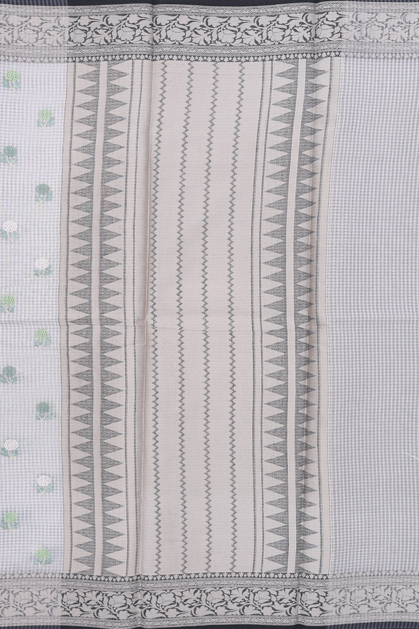 Kota Cotton Saree In Light Grey With Floral Buttas