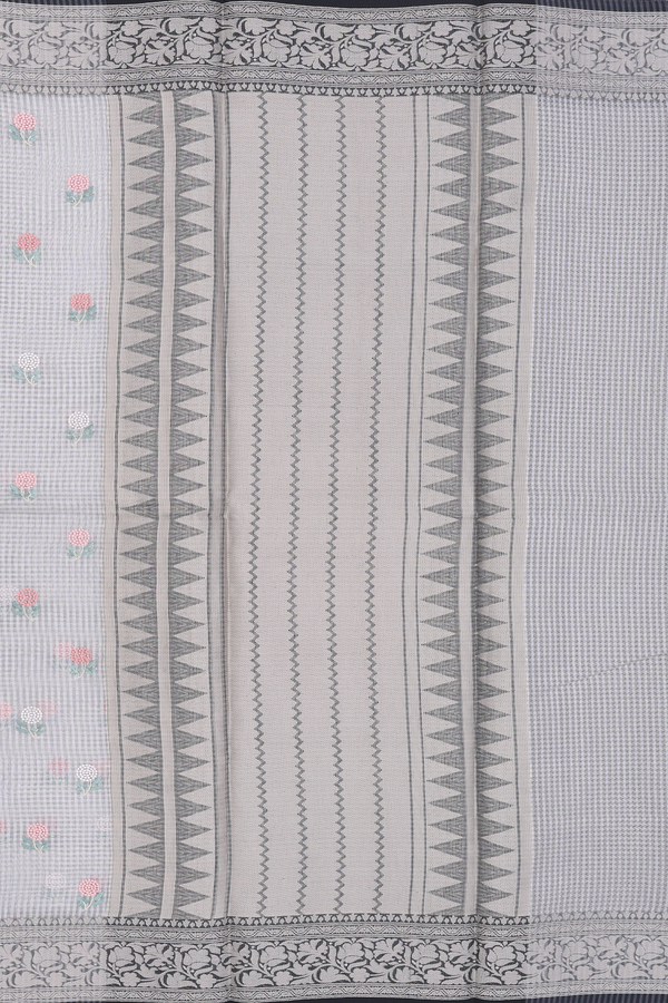 Kota Cotton Saree In Light Grey With Floral Buttas