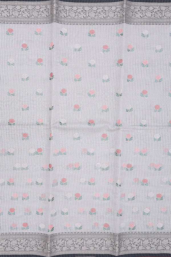 Kota Cotton Saree In Light Grey With Floral Buttas