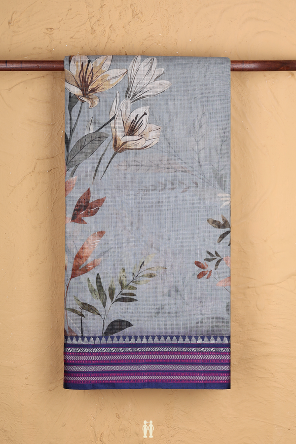 Kota Cotton Saree In Light Grey With Floral Printed Design