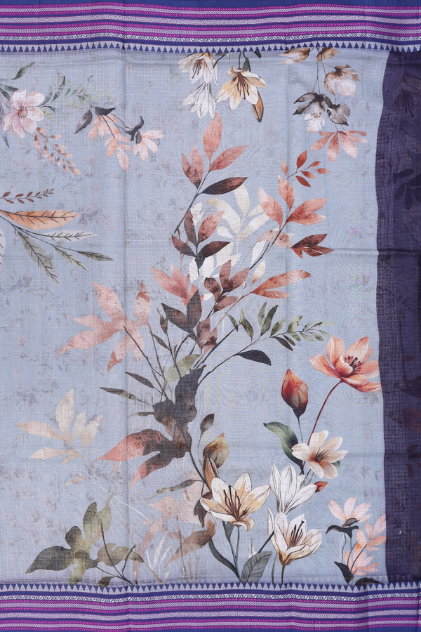 Kota Cotton Saree In Light Grey With Floral Printed Design
