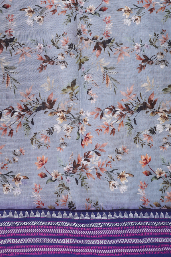 Kota Cotton Saree In Light Grey With Floral Printed Design
