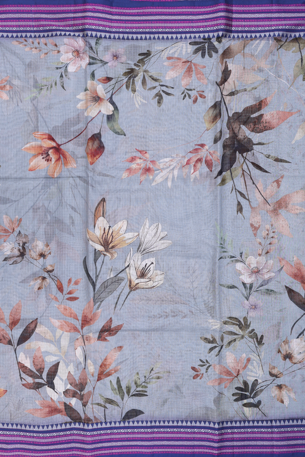Kota Cotton Saree In Light Grey With Floral Printed Design