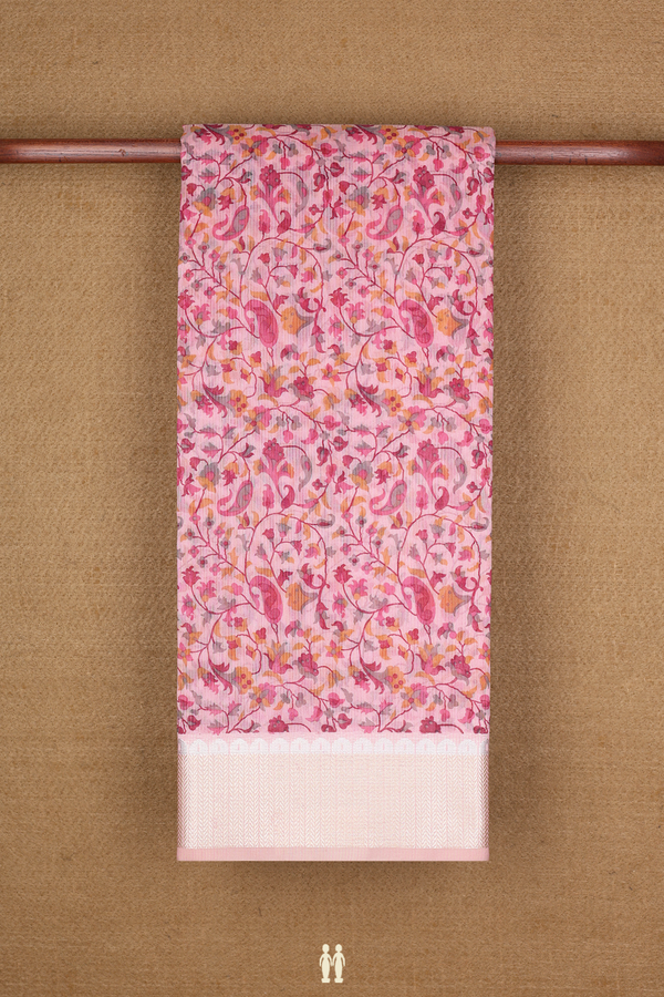 Kota Cotton Saree In Light Pink With Allover Floral Design