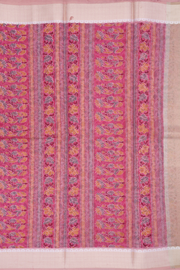 Kota Cotton Saree In Light Pink With Allover Floral Design