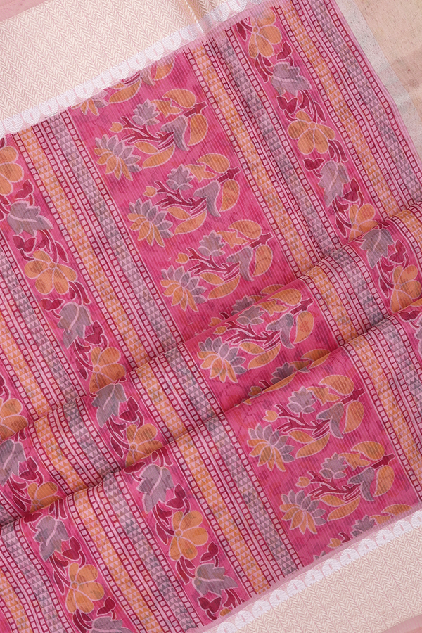 Kota Cotton Saree In Light Pink With Allover Floral Design