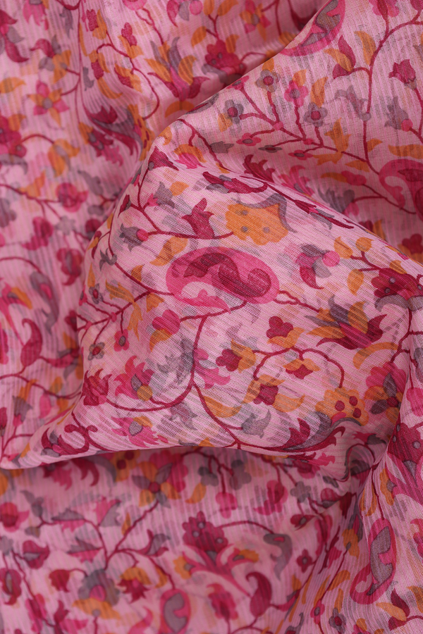 Kota Cotton Saree In Light Pink With Allover Floral Design