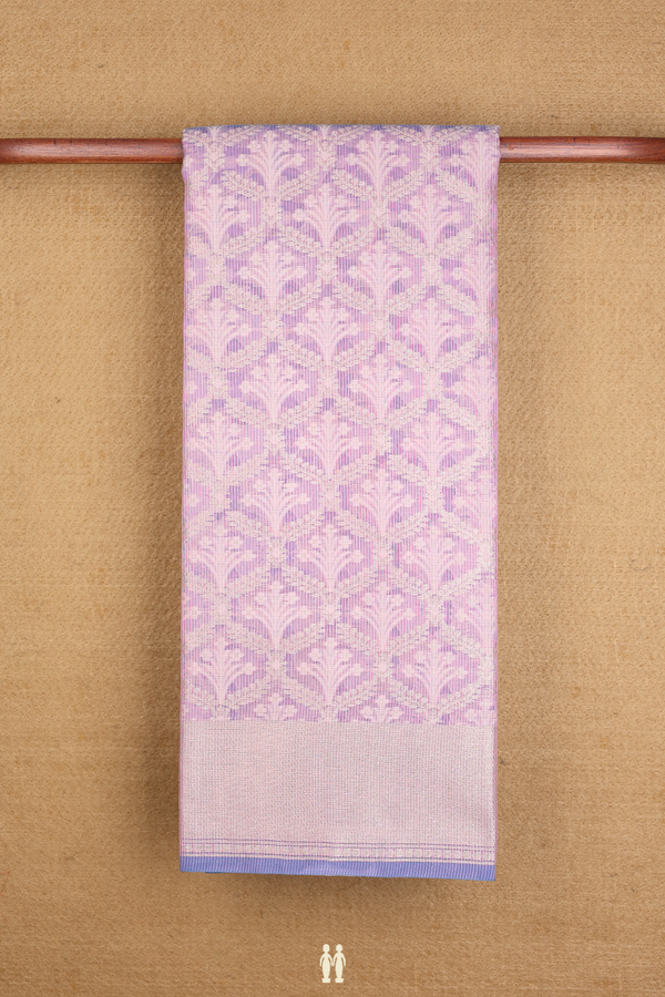 Kota Cotton Saree In Light Purple With Floral Thread Design