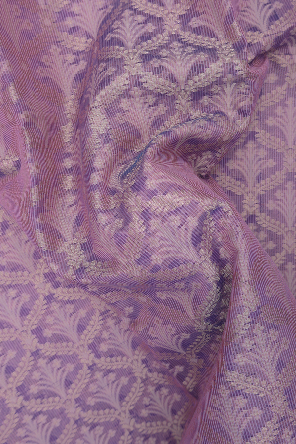 Kota Cotton Saree In Light Purple With Floral Thread Design