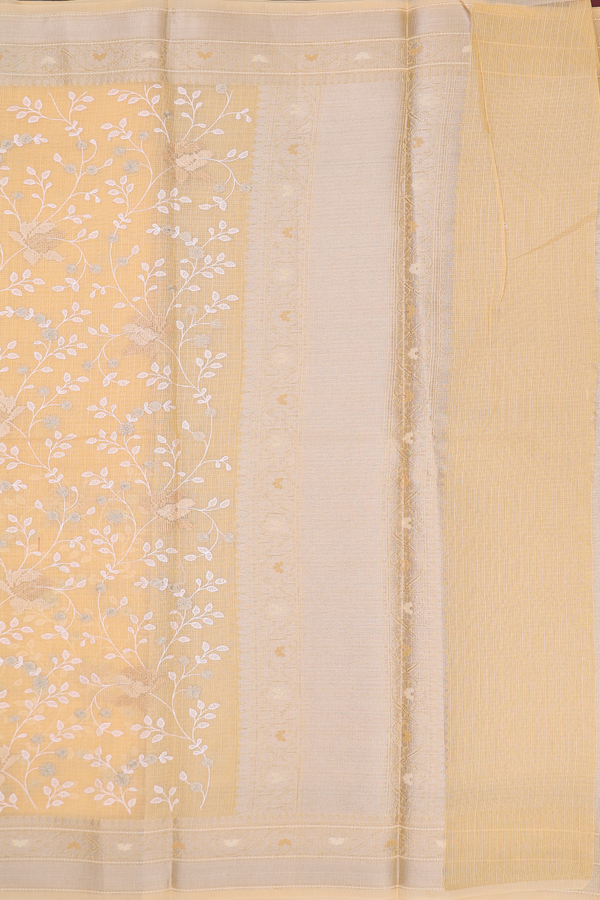 Kota Cotton Saree In Light Yellow With Embroidered Design