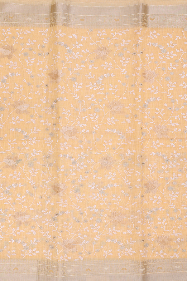 Kota Cotton Saree In Light Yellow With Embroidered Design