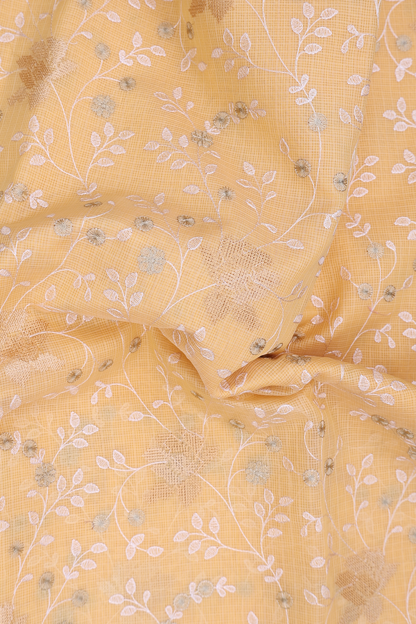 Kota Cotton Saree In Light Yellow With Embroidered Design