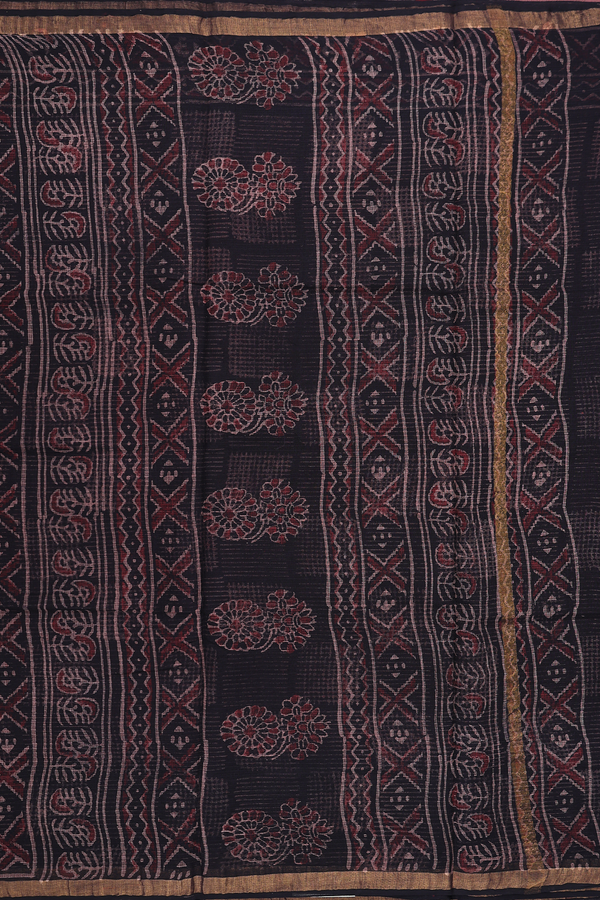 Kota Cotton Saree In Maroon With Floral Design