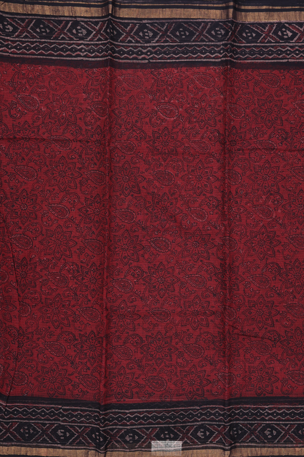 Kota Cotton Saree In Maroon With Floral Design