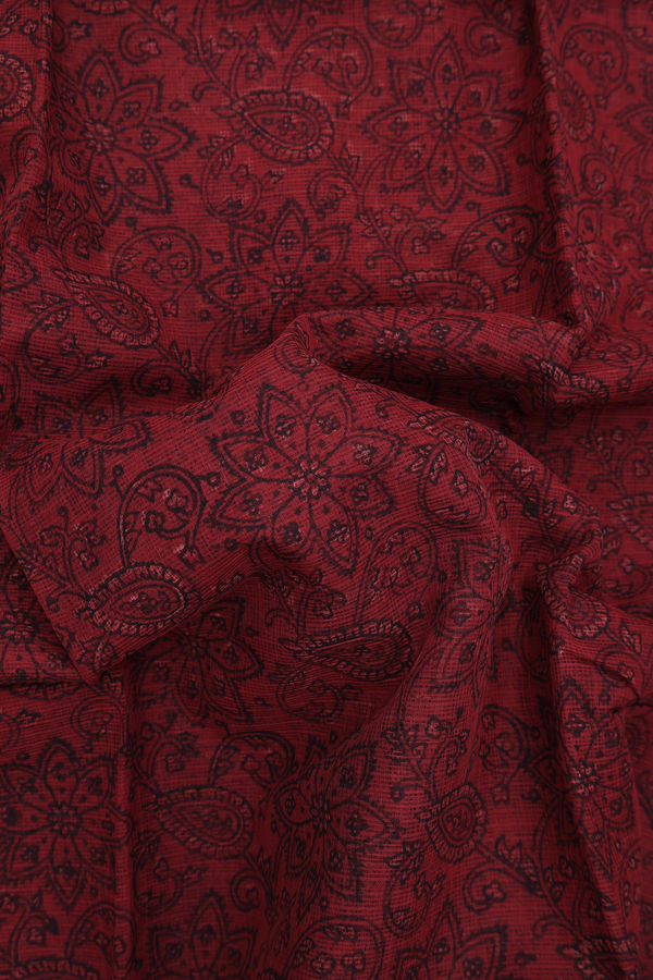 Kota Cotton Saree In Maroon With Floral Design