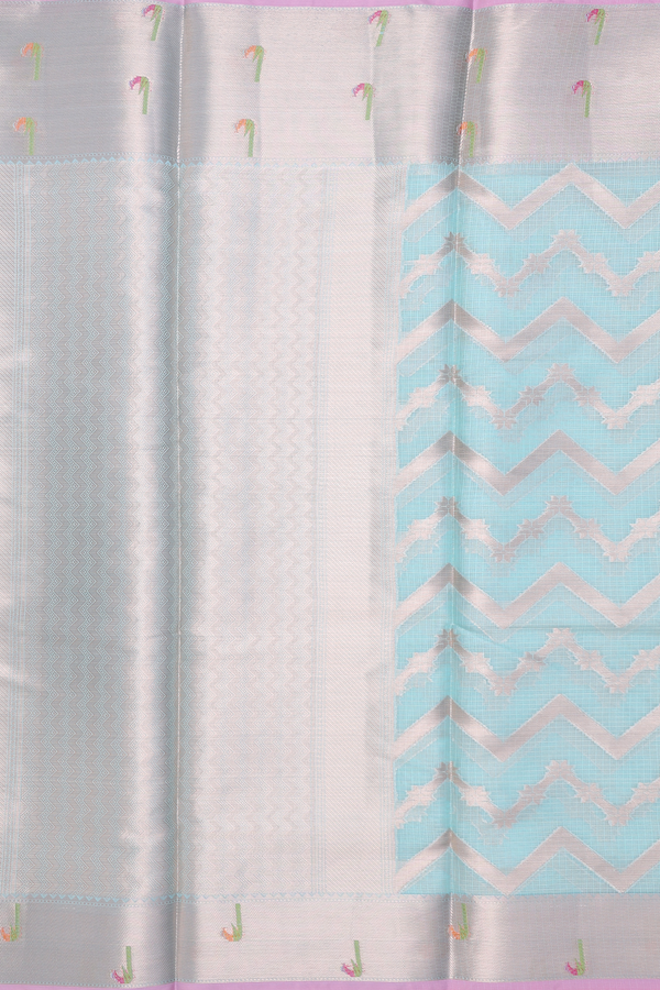 Kota Cotton Saree In Mint Blue With Chevron Design