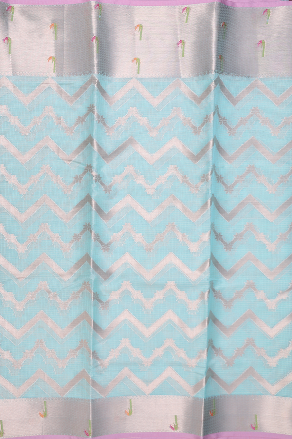 Kota Cotton Saree In Mint Blue With Chevron Design