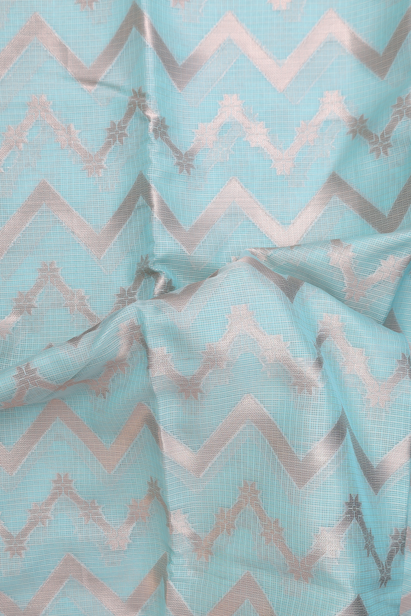Kota Cotton Saree In Mint Blue With Chevron Design