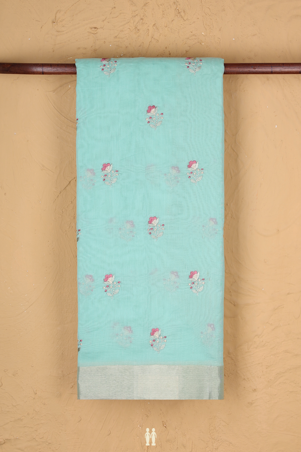 Kota Cotton Saree In Mint Green With Floral Buttas