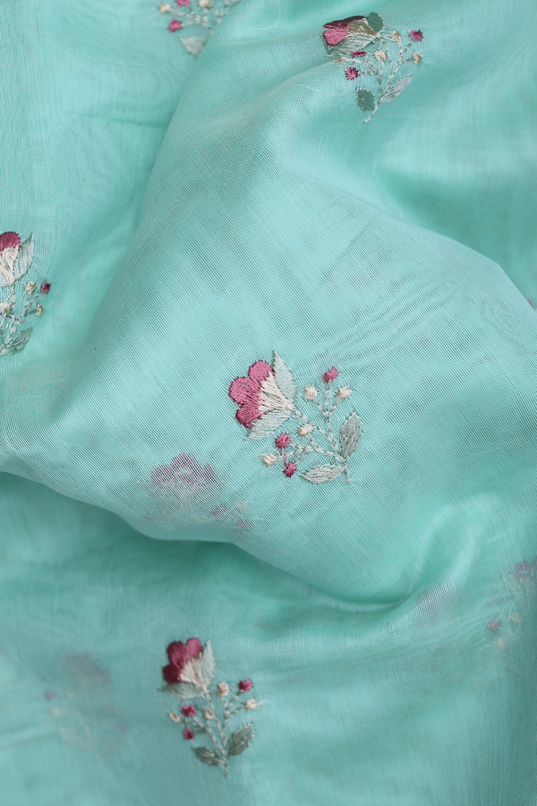Kota Cotton Saree In Mint Green With Floral Buttas