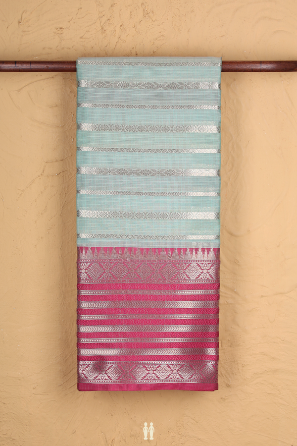 Kota Cotton Saree In Mint Green With Stripes Design