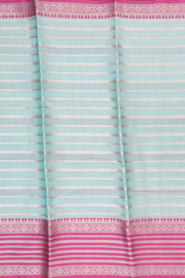 Kota Cotton Saree In Mint Green With Stripes Design