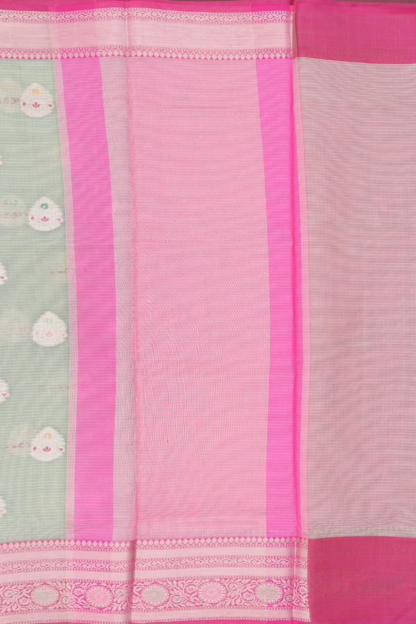 Kota Cotton Saree In Pastel Green With Zari Buttas