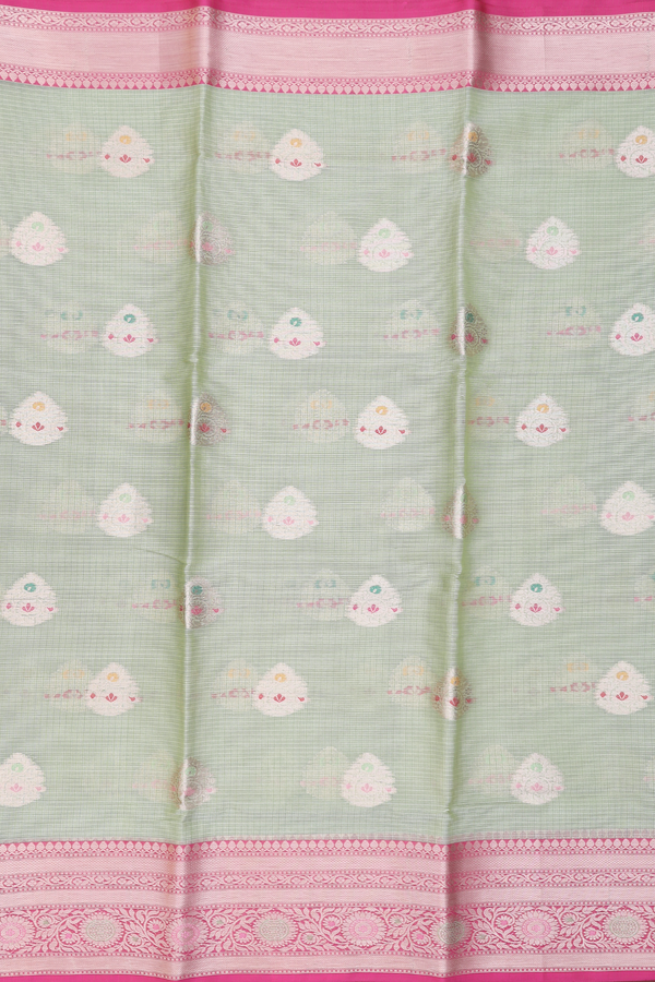 Kota Cotton Saree In Pastel Green With Zari Buttas