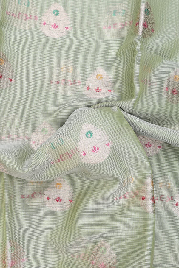 Kota Cotton Saree In Pastel Green With Zari Buttas