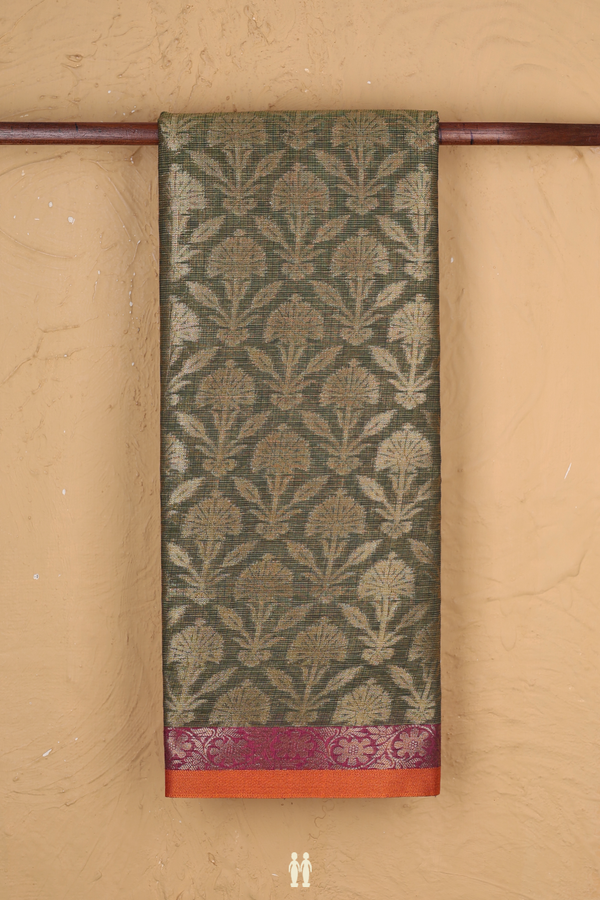 Kota Cotton Saree In Moss Green With Floral Design